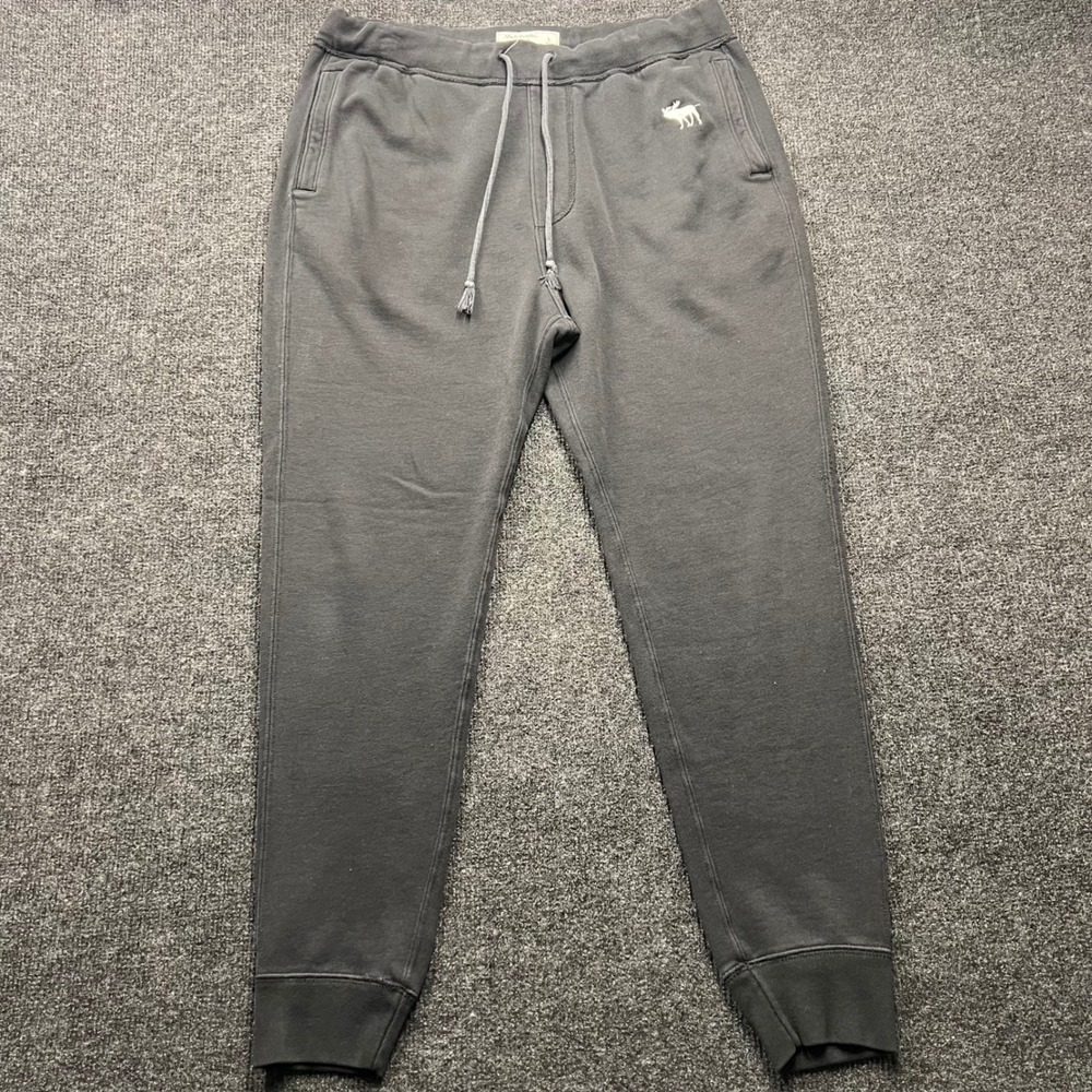 Abercrombie & Fitch Mens Gray Fleece Jogger Sweatpants Moose Logo Size L 2874